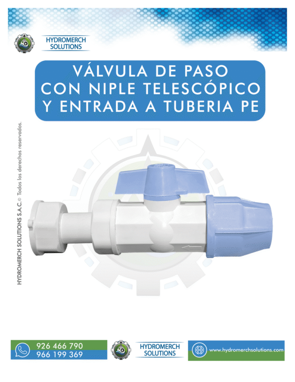 Válvula de paso con niple telescópico y entrada a tubería PE